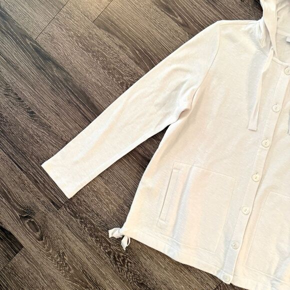J Jill White Cotton Linen Button Up Hoodie New - Picture 2 of 10